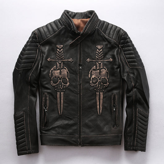 Chaqueta de Cuero Genuino para Hombre - Piel Vacuno Premium con Acabado Desgastado