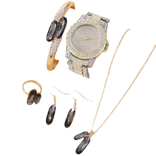 Conjunto de Accesorios en Acero Verde: Reloj, Anillo, Collar y Aretes de Cuarzo - Image 5