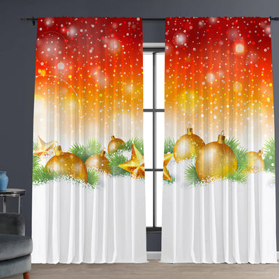 Pair of Christmas curtains with a 3D digital print of a snowy winter window scene, frosted trees, and snowflakes. - Image 19