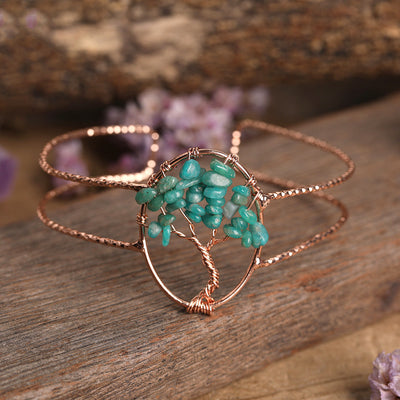 Pulsera de Turquesa Natural con Alambre de Cobre Dorado para Mujer - Image 4