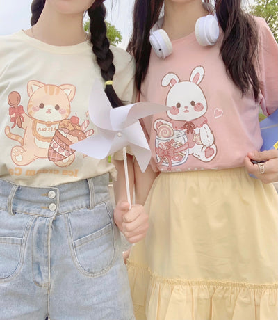 Playera Gato Kawaii Helado - Diseño Cartoon Suave y Cómoda para Verano - Image 11
