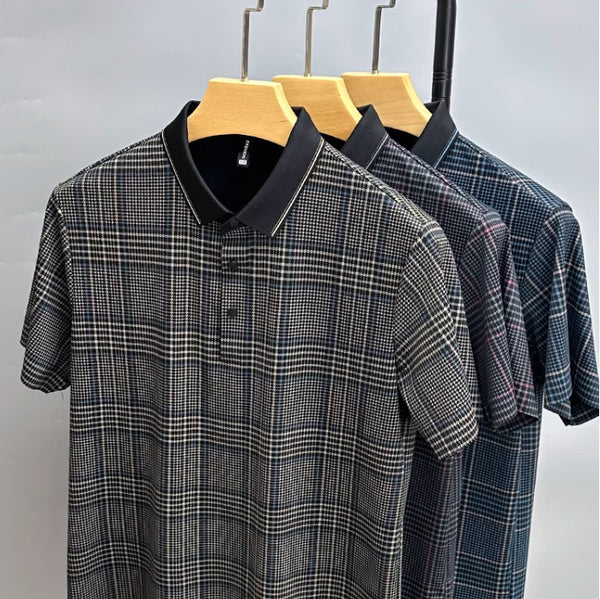 Polo Hombre Cuadros Verano Manga Corta Ajuste Cómodo