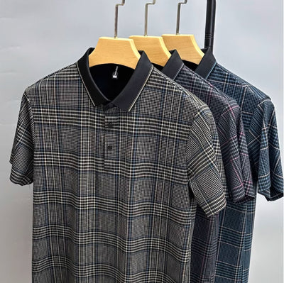 Polo Hombre Cuadros Verano Manga Corta Ajuste Cómodo