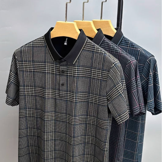 Polo Hombre Cuadros Verano Manga Corta Ajuste Cómodo