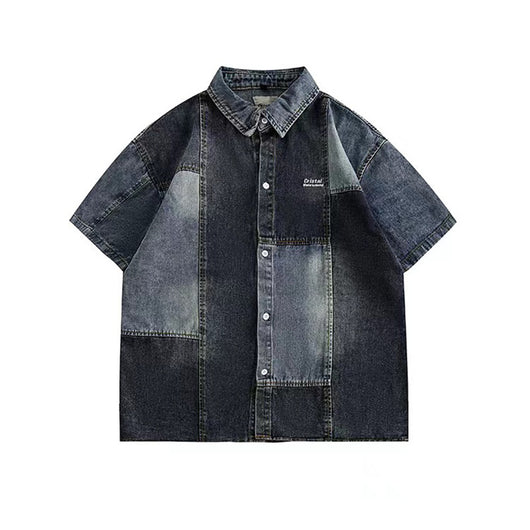 Camisa Denim Retro Estilo Japonés con Costuras Lavadas para Hombre - Image 14