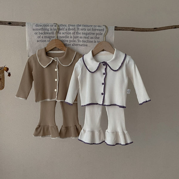 Conjunto de Dos Piezas Cardigan Tejido y Pantalón Acampanado para Bebé