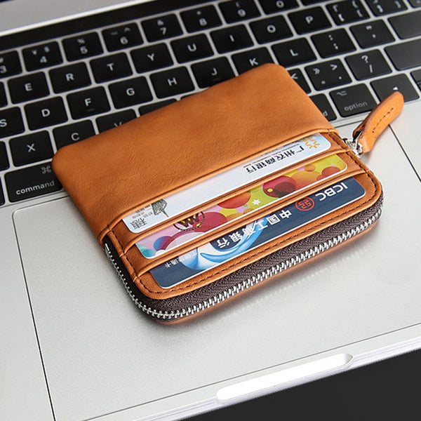 Billetera Horizontal de Cuero Genuino Ultra Delgada Estilo Retro