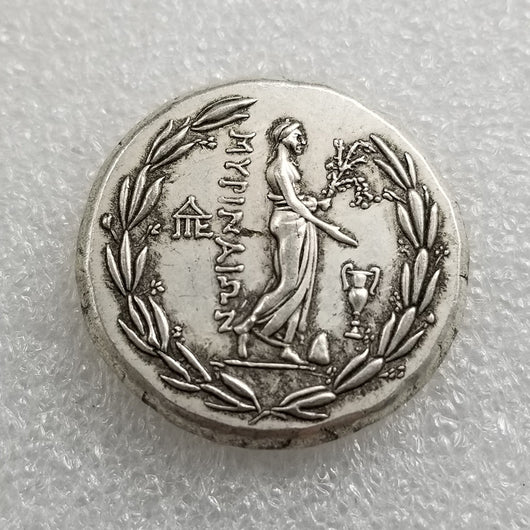 Moneda Griega Antigua Plateada - Dólar de Plata Envejecido Artesanal - Image 2