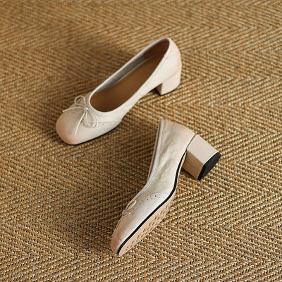 Zapatos de Cuero para Mujer con Tacón Medio y Moño Delicado - Image 8