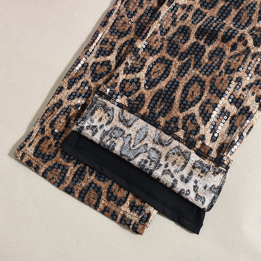 Pantalones Rectos Estampado Leopardo con Lentejuelas - Diseño Europeo - Image 25