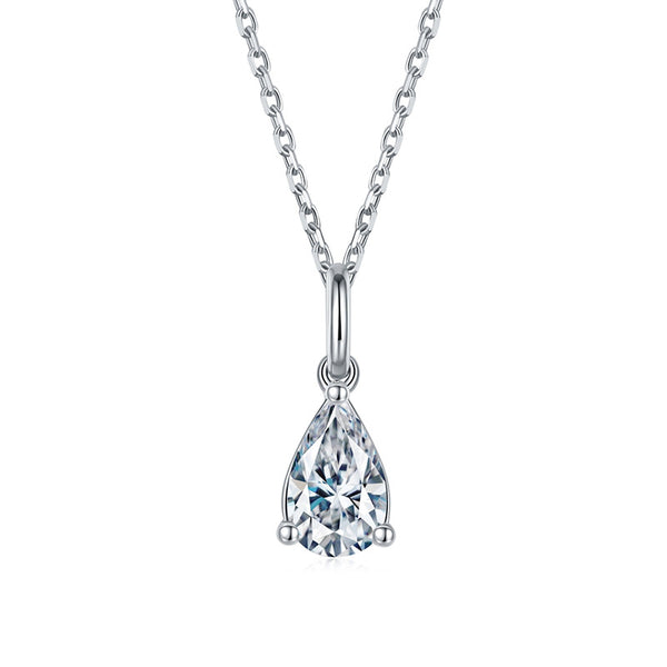 Collar Colgante Moissanite en Forma de Pera - Plata 9 Quilates