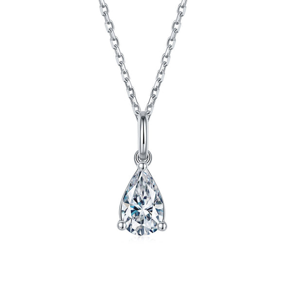 Collar Colgante Moissanite en Forma de Pera - Plata 9 Quilates