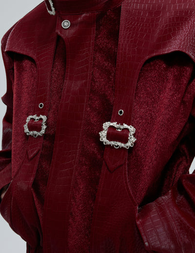 Chaqueta de Cuero Pesada con Cuello de Pie y Costuras de Crin de Caballo - Image 6