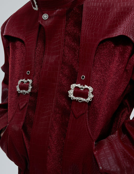 Chaqueta de Cuero Pesada con Cuello de Pie y Costuras de Crin de Caballo - Image 6
