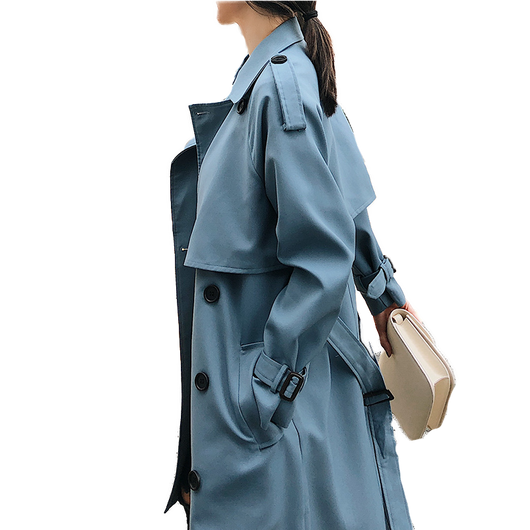 Abrigo Largo Suelto Estilo Hong Kong Azul - Image 10
