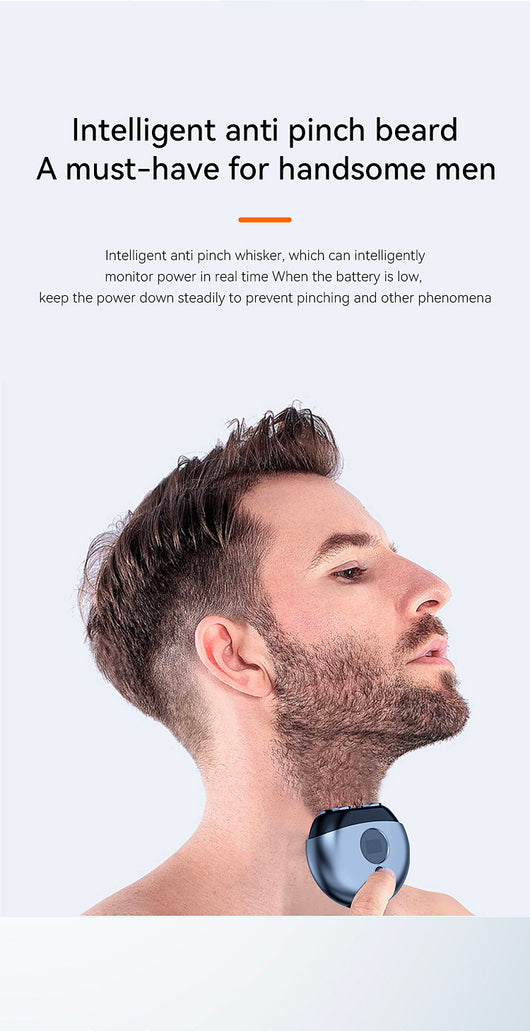 Dark gray mini electric razor with a circular design, featuring a small black display window and a silver trim. - Image 11
