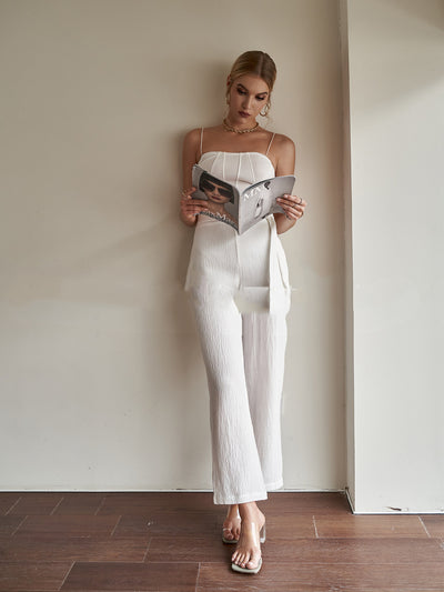 Pantalón Cropped Talle Alto sin Cinturón en Tela PU Efecto Cuero
