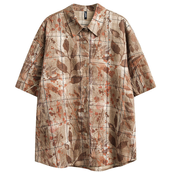 Camisa Suelta Estampado Flores y Hojas para Hombre