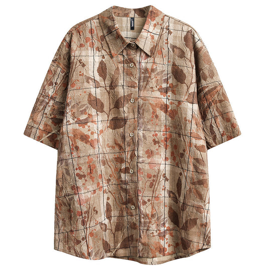 Camisa Suelta Estampado Flores y Hojas para Hombre