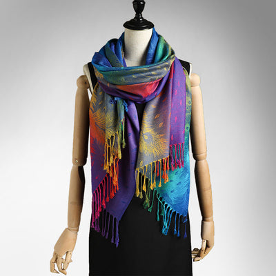 Capa Larga Jacquard con Borlas y Plumas para Mujer - Image 16