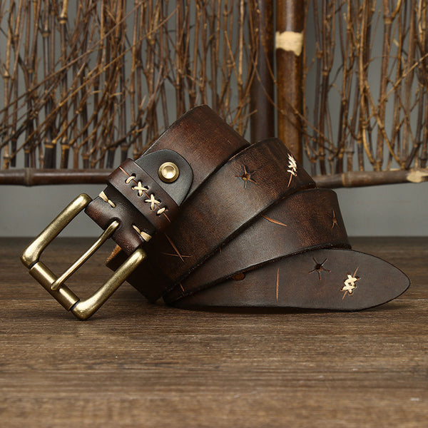 Cinturón Vaquero de Cuero Vintage Delavado con Hebilla de Pasador - Image 4