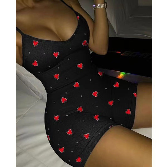Jumpsuit Casual con Escote V y Estampado Corazón Durazno para Mujer - Image 2