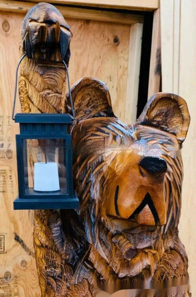 Lámpara Decorativa Oso de Madera y Resina con Luz LED para Jardín - Image 10