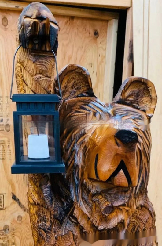 Lámpara Decorativa Oso de Madera y Resina con Luz LED para Jardín - Image 10