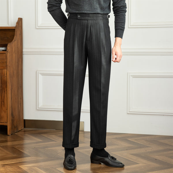 Pantalón Vintage Napoli a Rayas de Lana Talle Alto Recto