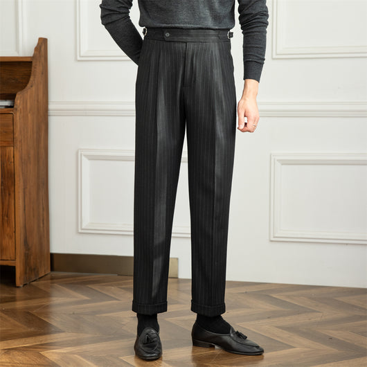 Pantalón Vintage Napoli a Rayas de Lana Talle Alto Recto