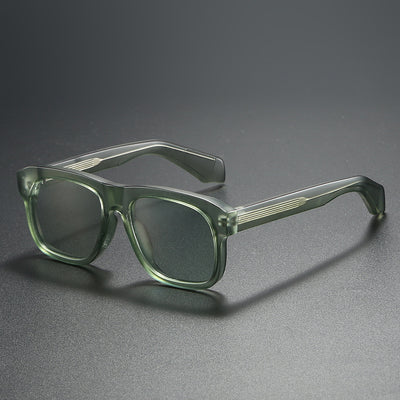 Black square-frame polarized sunglasses with dark lenses, suitable for both men and women, on a dark gray surface. - Image 4