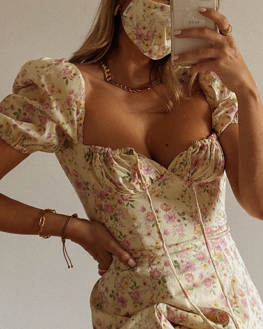 Vestido Largo Elegante con Estampado Floral, Mangas Abullonadas y Abertura Alta - Image 24