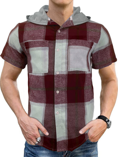Camisa Casual Ejecutiva de Cuadros con Capucha - Manga Corta para Hombre - Image 5