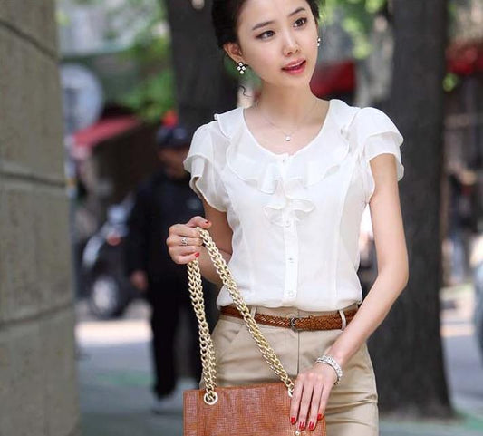 Blusa Blanca con Volantes en las Mangas para Mujer
