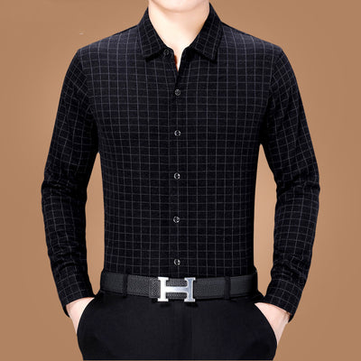 Camisa Casual de Negocios a Cuadros Manga Larga para Hombre Maduro - Image 5