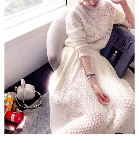 Vestido Largo Calado de Mohair con Manga Larga - Conjunto de Dos Piezas