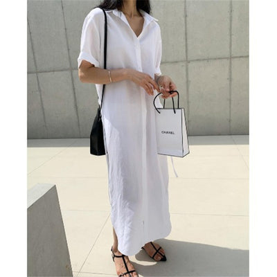 Vestido Camisero Minimalista Largo Bajo la Rodilla - Image 4