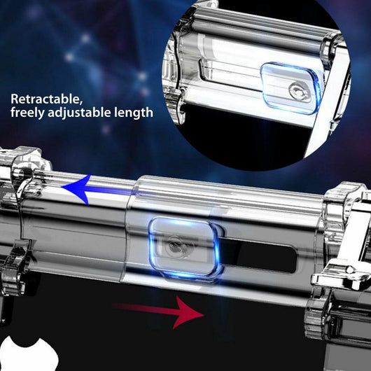 Silver mobile game trigger attached to a black smartphone, enhancing control for faster gaming. - Image 9