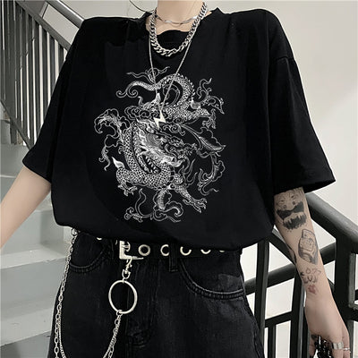 Playera Ulzzang Gótica Dragon Punk - Estilo Coreano Alternativo - Image 7