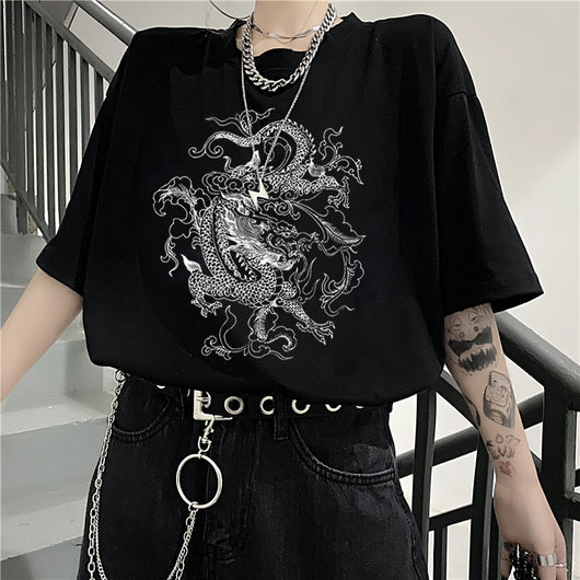 Playera Ulzzang Gótica Dragon Punk - Estilo Coreano Alternativo - Image 7