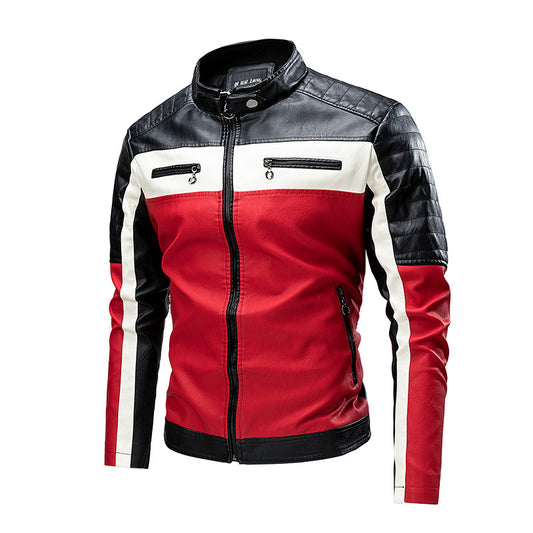 Chaqueta de Cuero Retro con Cuello Alto para Hombre