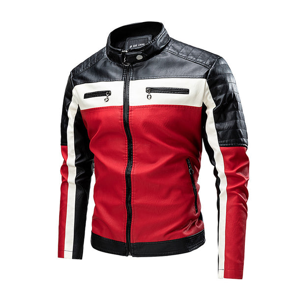 Chaqueta de Cuero Retro con Cuello Alto para Hombre