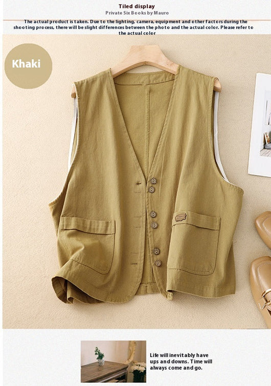 Chaleco Retro Coreano Mujer en Algodón y Lino - Image 16