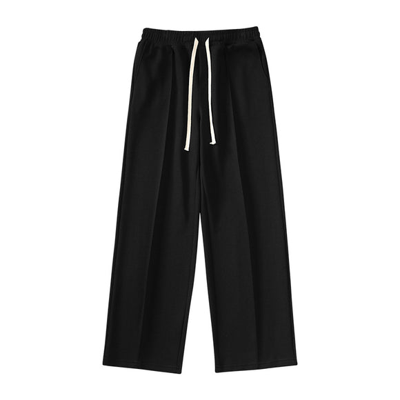 Pantalón Ancho Recto con Pliegues Cosidos - Estilo Urbano Desenfadado