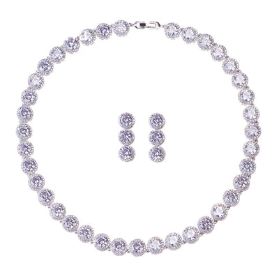 Conjunto de Collar y Aretes de Circonita Redonda Lujo - Image 6