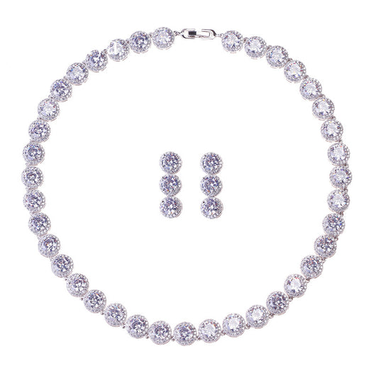 Conjunto de Collar y Aretes de Circonita Redonda Lujo - Image 6