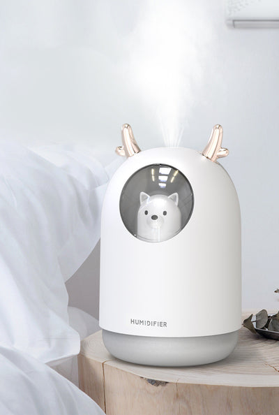 White and pink cute bear mini humidifiers with gold deer antlers, emitting a fine mist. - Image 10