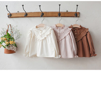 Blusa Princesa Infantil con Cuello de Encaje y Mangas Abullonadas Retro - Image 15