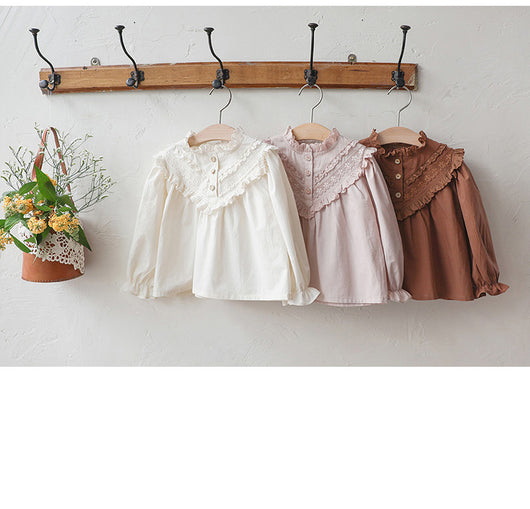 Blusa Princesa Infantil con Cuello de Encaje y Mangas Abullonadas Retro - Image 15
