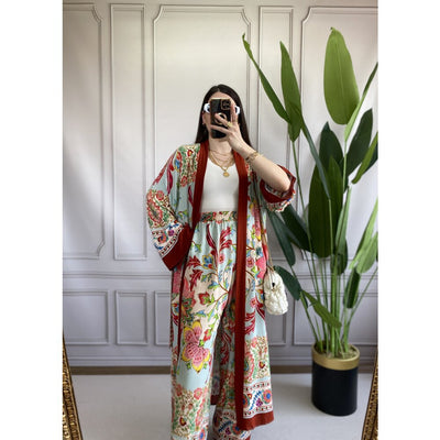 Conjunto Elegante de Camisa Estampada y Pantalón Ancho - Image 13